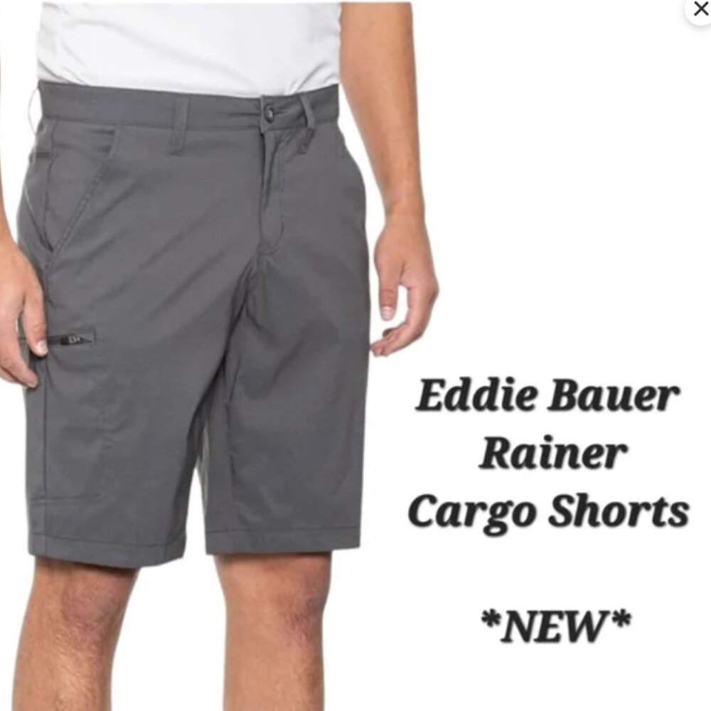 NEW Eddie Bauer Rainier Zipper Nylon Cargo Shorts Gray 10" Inseam Waist 40